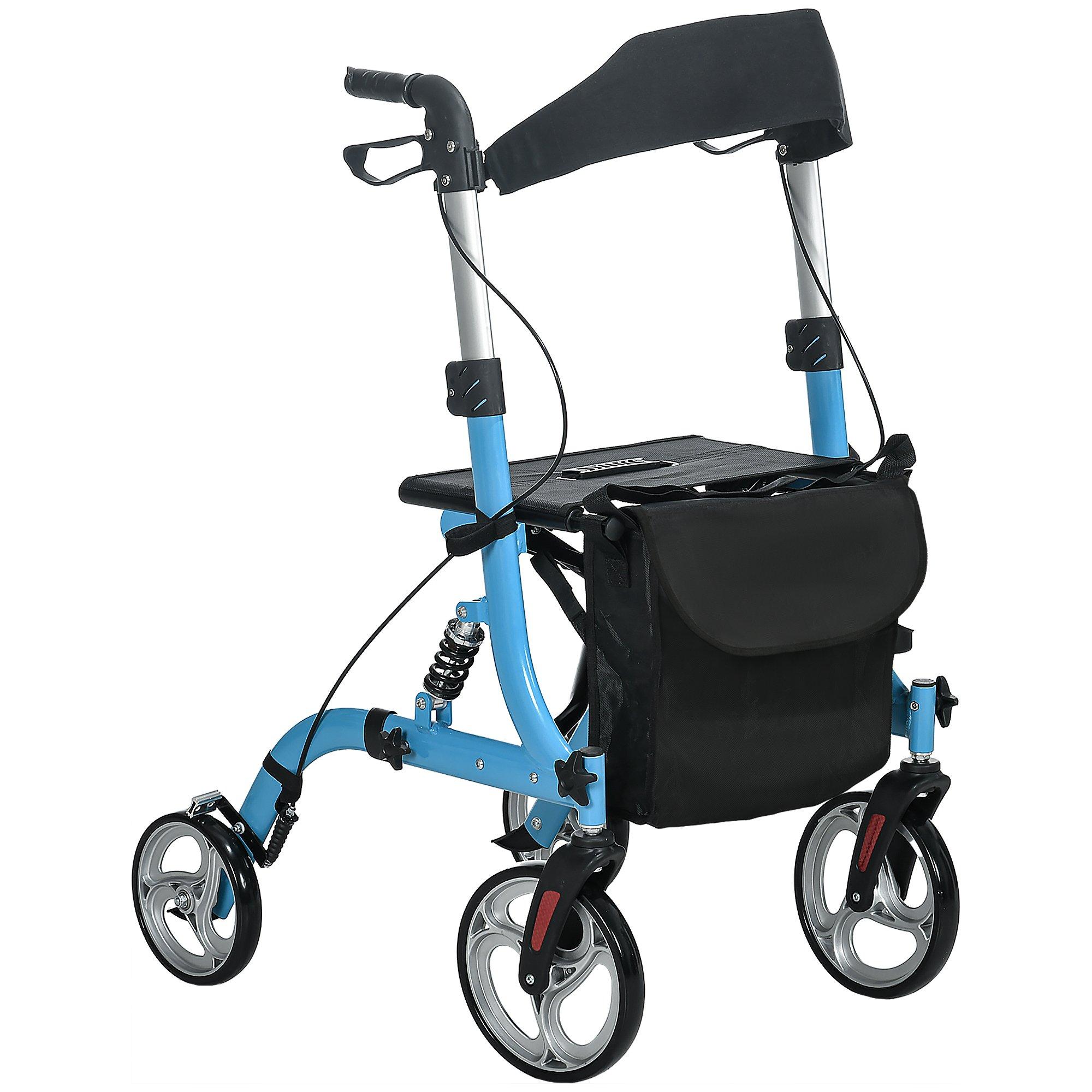 Adjustable 4 Wheel Rollator with Seat Back Folding Mobility Walker